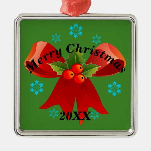 Merry Christmas Ribbon Geschenk Keepake (Platz) Ornament Aus Metall (Vorne)