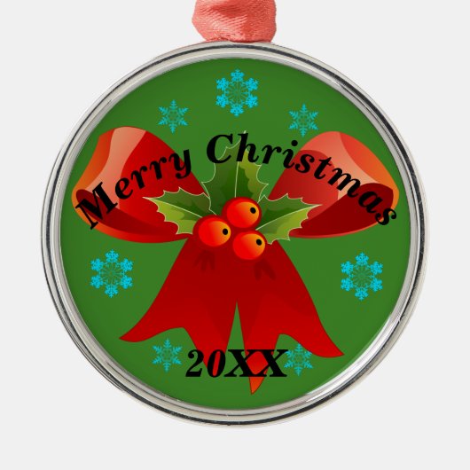 Merry Christmas Ribbon Geschenk Keepake (Runde) Ornament Aus Metall (Vorne)