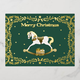 Merry Christmas Rocking Horse Gold Foil Postcard Folien Feiertagspostkarte