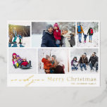 MERRY CHRISTMAS Rotes weißes Gold 12 Foto Collage Folien Feiertagskarte<br><div class="desc">Weihnachtskarten für Real Foil - Vollständig bestellbar und benutzerdefinierbar *Bitte kontaktieren Sie mich für jegliche Design-Fragen</div>