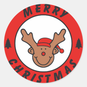 Merry Christmas Rudolf Rentier mit baum Runder Aufkleber