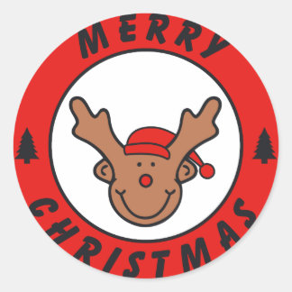 Merry Christmas Rudolf Rentier mit baum Runder Aufkleber