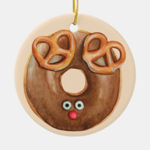 Merry Christmas Rudolph Reindeer Donut Keramik Ornament