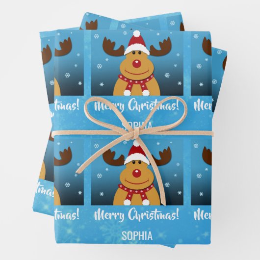 Merry Christmas Rudolph Reindeer Personalisierter Geschenkpapier Set (Beispiel)