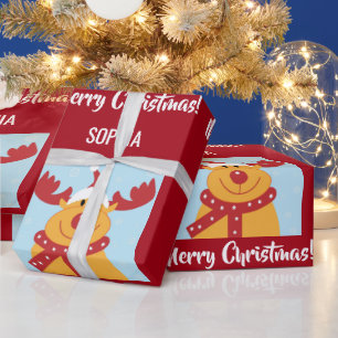Merry Christmas Rudolph Reindeer Personalize Name Geschenkpapier
