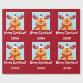 Merry Christmas Rudolph Reindeer Personalize Name Geschenkpapier (Flach)