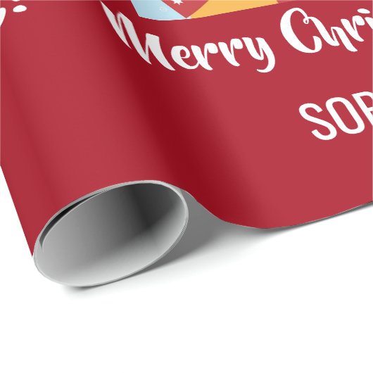 Merry Christmas Rudolph Reindeer Personalize Name Geschenkpapier (Rolleneckpunkt)