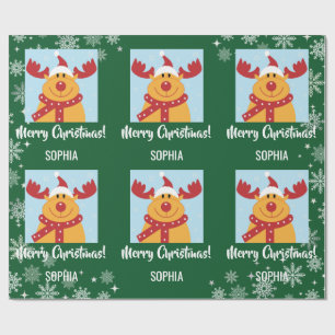 Merry Christmas Rudolph Reindeer Personalize Name Geschenkpapier