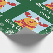 Merry Christmas Rudolph Reindeer Personalize Name Geschenkpapier (Ecke)