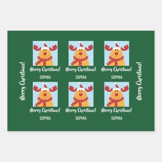 Merry Christmas Rudolph Reindeer Personalize Name Geschenkpapier Set (Vorderseite 2)