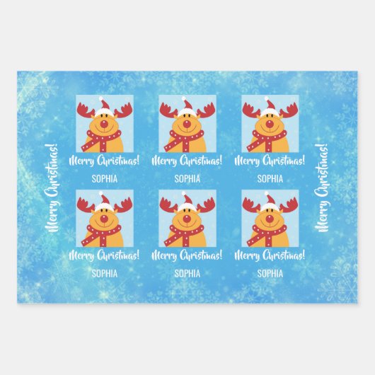 Merry Christmas Rudolph Reindeer Personalize Name Geschenkpapier Set (Vorderseite)