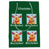 Merry Christmas Rudolph Reindeer Personalize Name Mittlere Geschenktüte (Vorderseite)