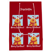 Merry Christmas Rudolph Reindeer Personalize Name Mittlere Geschenktüte (Rückseite)