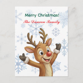 Merry Christmas Rudolph with Blue Snowflakes Feiertagspostkarte
