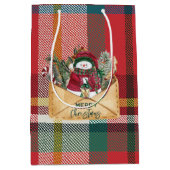 Merry Christmas Rustic Plaid Red and Green Mittlere Geschenktüte (Vorderseite)