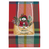 Merry Christmas Rustic Plaid Red and Green Mittlere Geschenktüte (Rückseite)