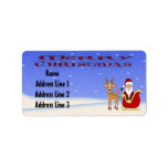 Merry Christmas Santa Address Labels Adressaufkleber<br><div class="desc">Frohe Weihnachts-Weihnachtsmarken bieten eine Schneeszene mit fallendem Schnee, einen glücklichen Weihnachtsmann in seinem Schlitten mit Rentieren. Roter stilisierter Text ist frohe Weihnachten. Fügen Sie einfach Ihren Text hinzu und Sie sind alle Set! Entspricht unseren Einladungen, Grußkarten, Postkarten und Postage. Ideal für Urlaubsmailings. "Danke an Sweet N Sassy Clipart http://sweetnsassyclipart.com" und...</div>