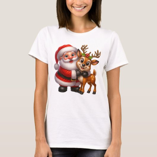 Merry Christmas Santa and Deer T-shirt (Vorderseite)