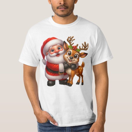 Merry Christmas Santa and Deer T-shirt (Vorderseite)