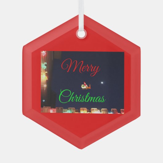 Merry Christmas Santa and Rudolph Ornament Aus Glas (Vorderseite)