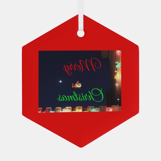 Merry Christmas Santa and Rudolph Ornament Aus Glas (Rückseite)