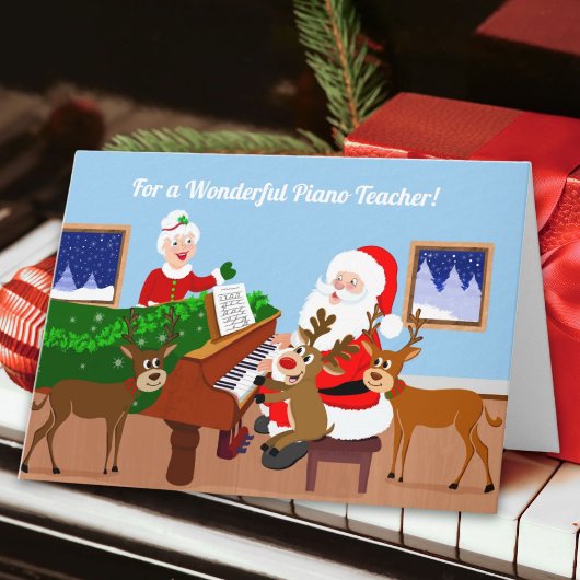 Merry Christmas Santa as Piano Teacher Teaching Karte