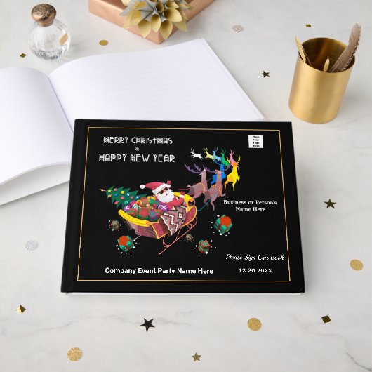 Merry Christmas Santa Businesses Logo personalisie Gästebuch (Vorderseite Offen)