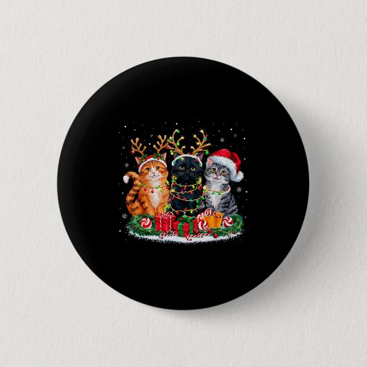 Merry Christmas Santa Cat Light Gorgeous Reindeer Button (Vorderseite)
