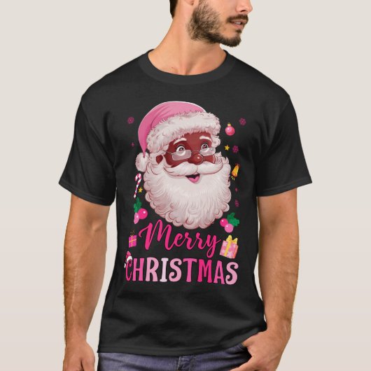 Merry Christmas Santa Claus Black Afro African Ame T-Shirt (Vorderseite)