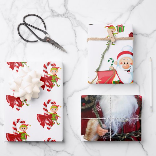 Merry Christmas Santa Claus Elf Geschenkpapier Set (Vorderseite)