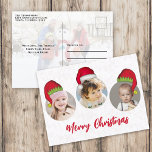 Merry Christmas Santa Claus Hat Feiertagspostkarte<br><div class="desc">Mit unserer frohen Weihnachtskarte mit modernem Typografie-Design und einem knusprigen Weihnachtshut kreieren Sie den perfekten Urlaubssake. Zeigen Sie den Familienurlaub mit einer 4-Bild-Collage, die im festlichen Stil gerahmt und vom Nordpol inspiriert ist. Die verspielten Elfenhüte fügen eine Touch von Launen hinzu, während das elegante Kalligraphieskript diese Karte wirklich einzigartig macht....</div>