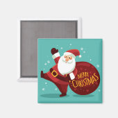 Merry Christmas: Santa Claus Holding Sack of Gifts Magnet (Vorderseite/Rückseite)