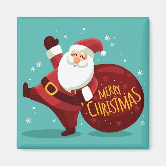 Merry Christmas: Santa Claus Holding Sack of Gifts Magnet (Vorne)