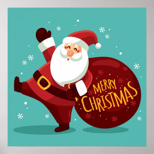 Merry Christmas: Santa Claus Holding Sack of Gifts Poster (Vorne)