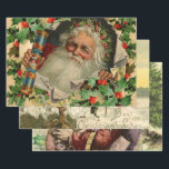 Merry Christmas Santa Claus Holly Geschenkpapier Set<br><div class="desc">Eine klassische Vintage Weihnachtskarte mit Weihnachtsmann und Weihnachtskarte. Diese Weihnachtsillustrierung basiert auf einer altmodischen Weihnachtskarte aus der Viktorianischen Zeit des 18. Jahrhunderts,  mit einem klassischen Santa,  der uns anlächelt.</div>