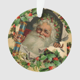 Merry Christmas Santa Claus Holly Ornament
