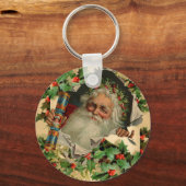 Merry Christmas Santa Claus Holly Schlüsselanhänger (Vorderseite)