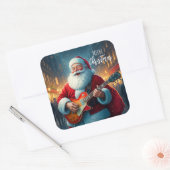 Merry Christmas Santa Clause Playing Guitar Quadratischer Aufkleber (Umschlag)
