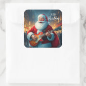 Merry Christmas Santa Clause Playing Guitar Quadratischer Aufkleber (Tasche)