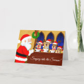 Merry Christmas Santa Directing Reindeer Singing Karte (Vorderseite)