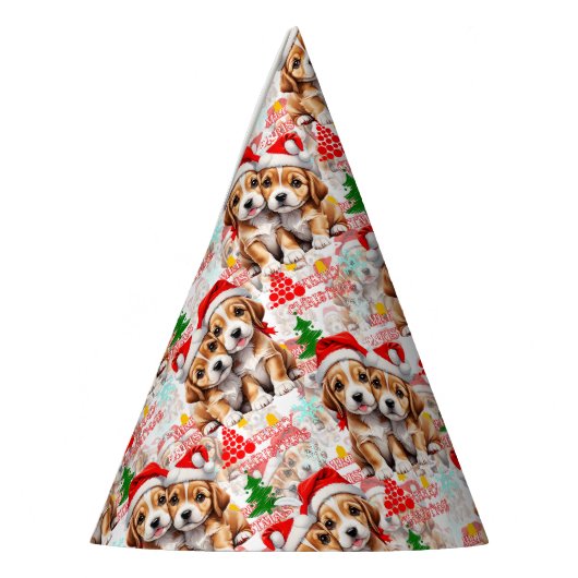 Merry Christmas Santa Dog Puppy Design  Partyhütchen (Links)