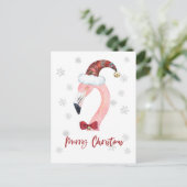 Merry Christmas Santa Flamingo Postcard Postkarte (Stehend Vorderseite)
