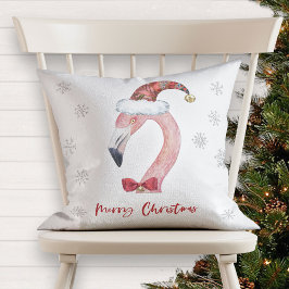 Merry Christmas Santa Flamingo Rote Typografie Kissen