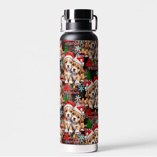 Merry Christmas Santa Hat Dog Puppy Design - Black Trinkflasche (Rückseite)