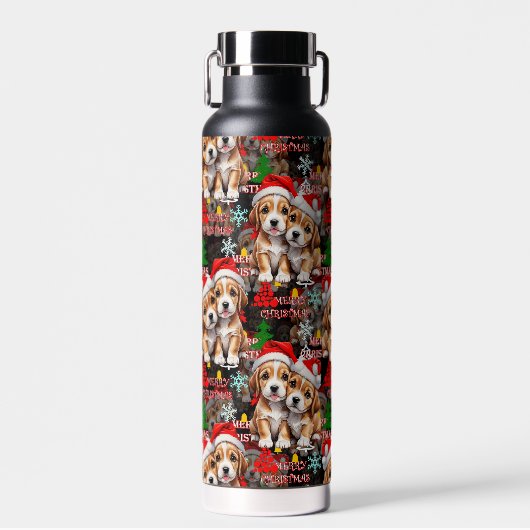 Merry Christmas Santa Hat Dog Puppy Design - Black Trinkflasche (Vorne)