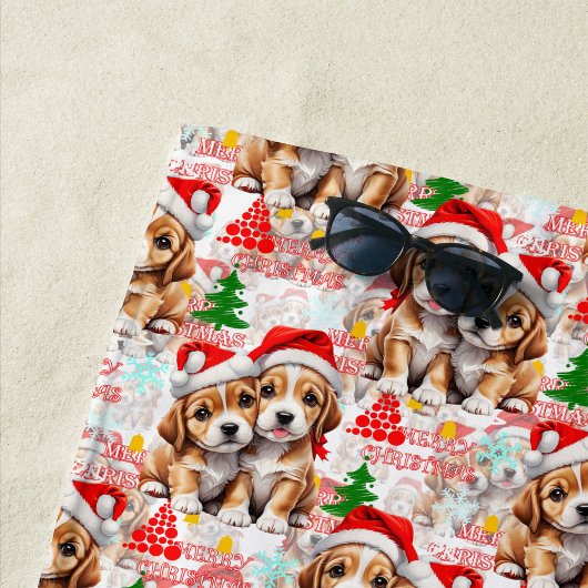 Merry Christmas Santa Hat Dog Puppy Design - White Strandtuch