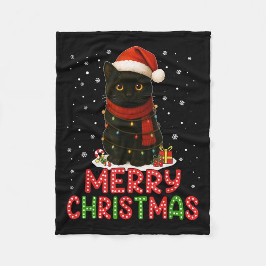 Merry Christmas Santa Hat Funny Black Cat Men Wome Fleecedecke (Vorderseite)