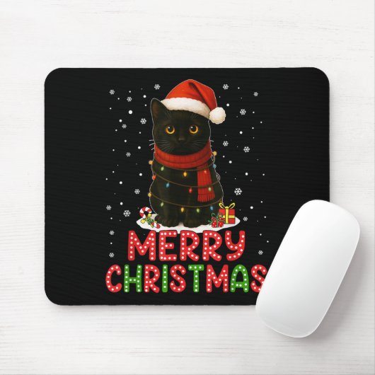 Merry Christmas Santa Hat Funny Black Cat Men Wome Mousepad (Mit Mouse)