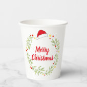 Merry Christmas Santa Hat Greenery Wreath Party Pappbecher (Vorderseite)