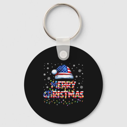 Merry Christmas Santa Hat Pjs Pajamas Us Flag Xmas Schlüsselanhänger (Vorderseite)